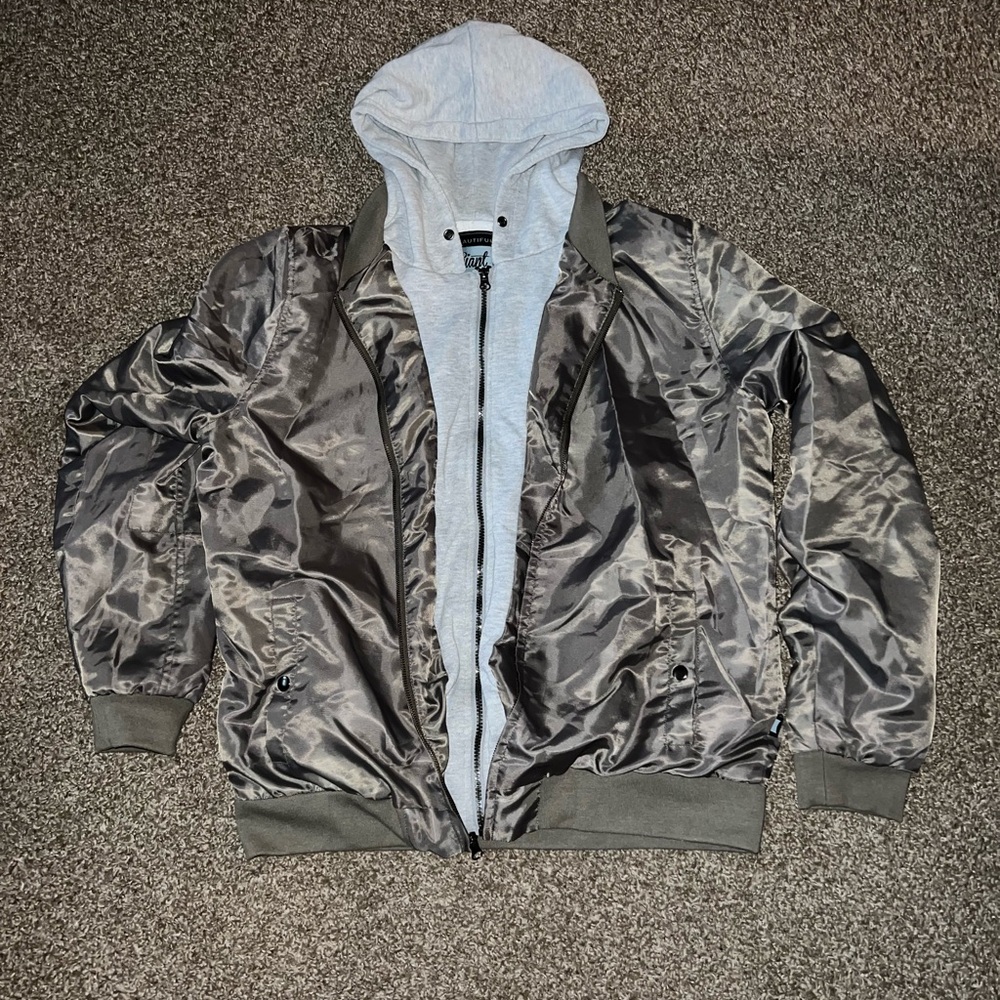 Beautiful Giant Vintage OG Dark Green Grey Hoodie Jacket